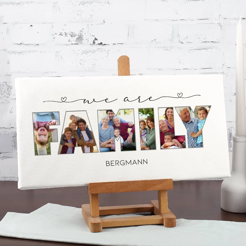 Fotoleinwand - we are family - mit Wunschtext, 40x20 cm