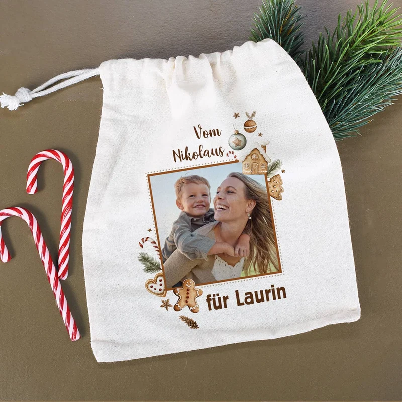 Weihnachtliches Geschenksäckchen mit Lebkuchen-Motiv