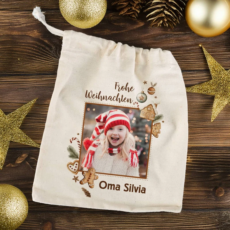 Weihnachtliches Geschenksäckchen mit Lebkuchen-Motiv