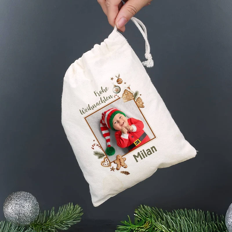 Weihnachtliches Geschenksäckchen mit Lebkuchen-Motiv