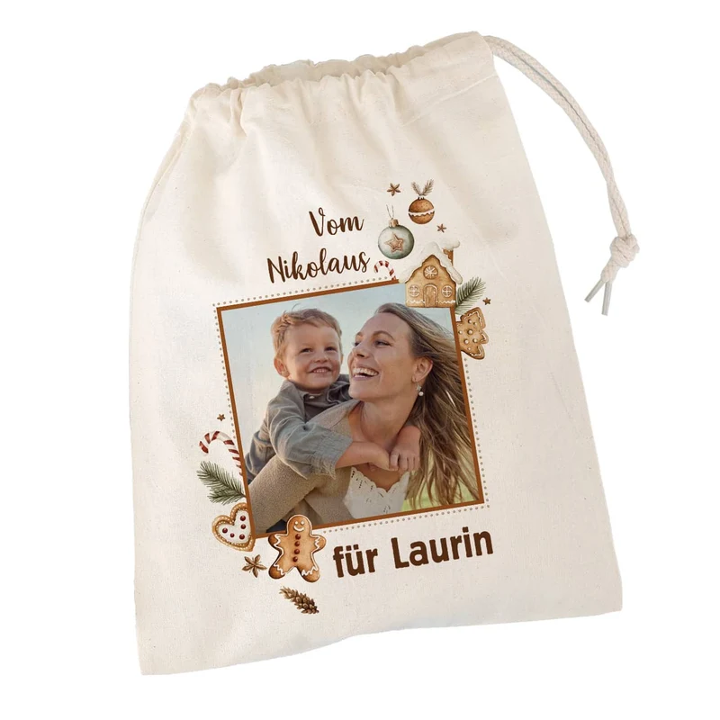 Weihnachtliches Geschenksäckchen mit Lebkuchen-Motiv