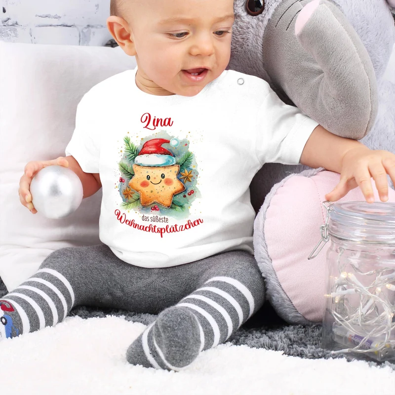 Baby T-Shirt - das süßeste Weihnachtsplätzchen - zu Weihnachten mit Name