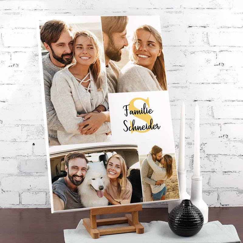 Leinwand - Name, Initial und 4 Fotos - in verschiedenen Größen