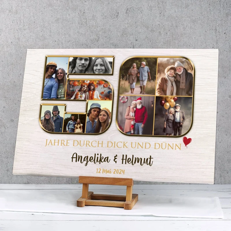 Leinwand zur Goldenen Hochzeit mit 10 Fotos & Wunschtext, 60x40cm