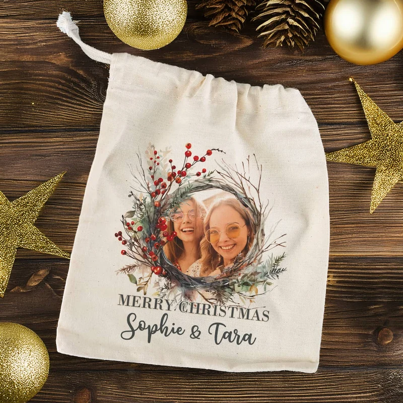 Kleiner Geschenksack zu Weihnachten mit Foto, Wunschtext & Name