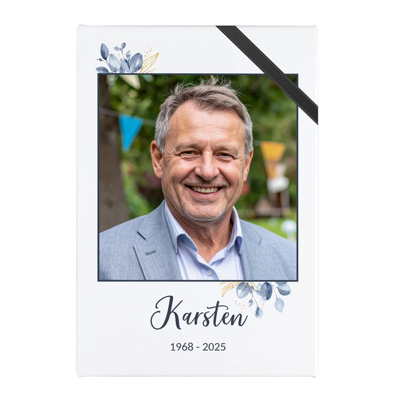 Trauer Leinwand für Beerdigungen mit Foto, Name & Datum | Personalisierbar