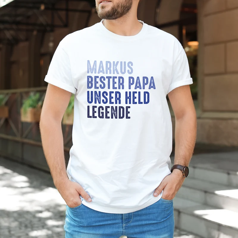 T-Shirt für Männer zum Vatertag, Geburtstag & Co. | personalisiert mit Wunschtext | Weiß