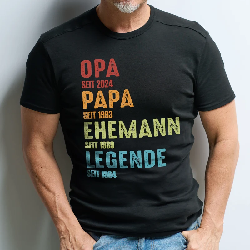 T-Shirt für Männer personalisierbar mit Jahreszahlen | Opa, Papa, Ehemann, Legende