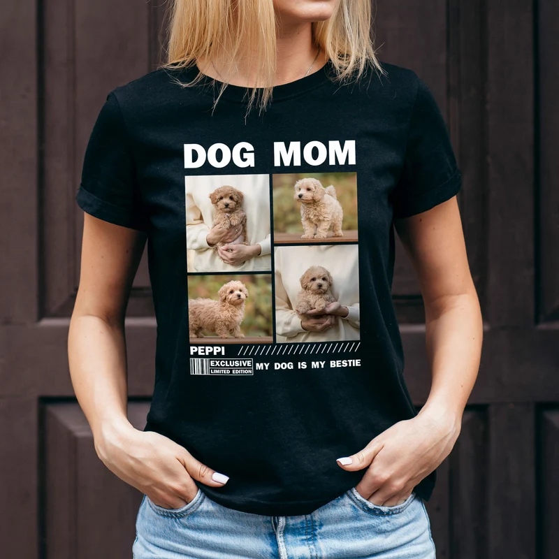 Personalisiertes Damen T-Shirt mit Fotocollage für Mama, Oma, Freundin & mehr | Schwarz | Muttertagsgeschenk