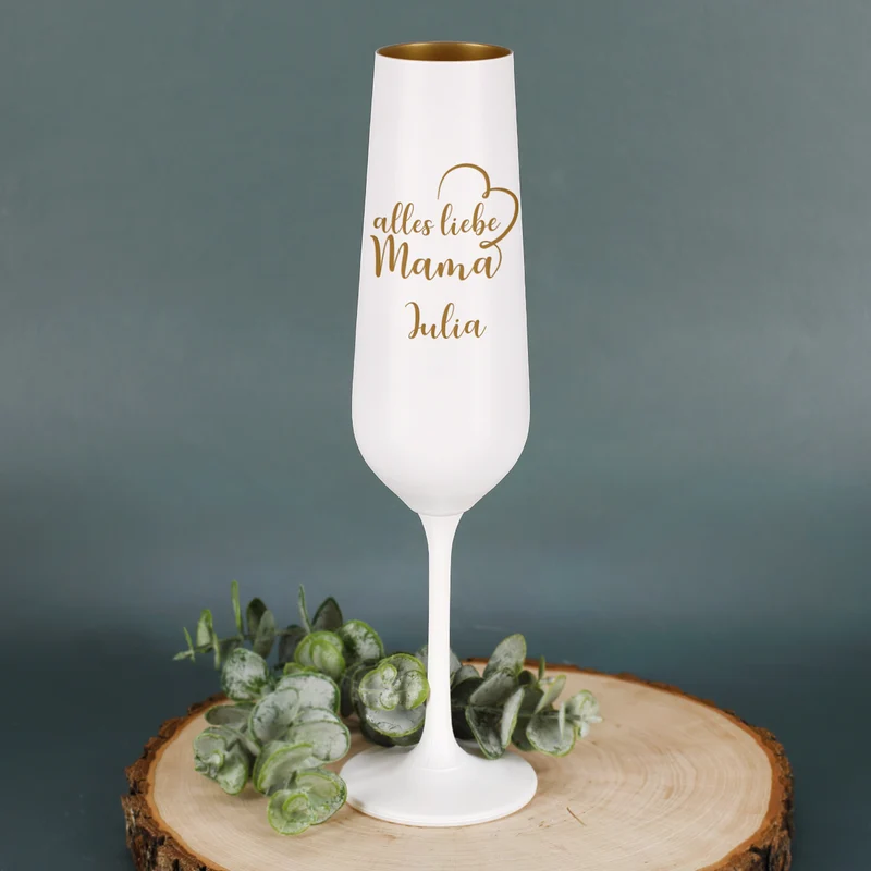 Personalisiertes Sektglas mit Name für Mama zum Muttertag | Weiß-Gold | Alles liebe Mama