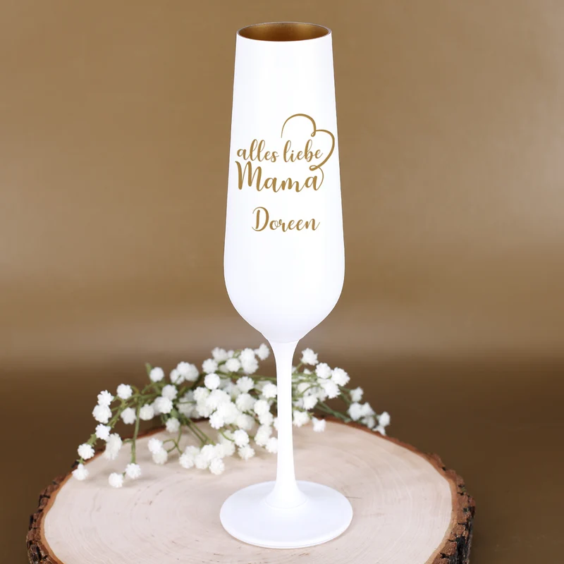 Personalisiertes Sektglas mit Name für Mama zum Muttertag | Weiß-Gold | Alles liebe Mama