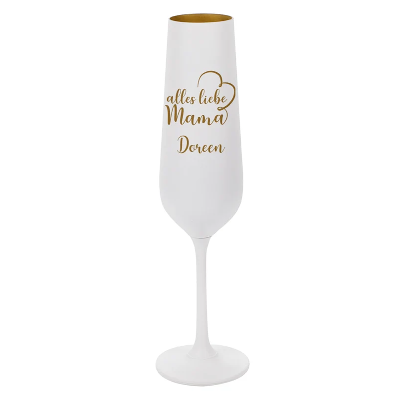 Personalisiertes Sektglas mit Name für Mama zum Muttertag | Weiß-Gold | Alles liebe Mama