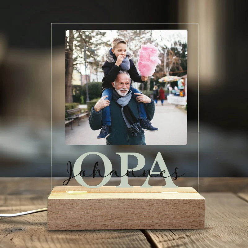 LED-Fotolampe für Opa mit eigenem Bild & Schriftzug | Geschenk für Opa
