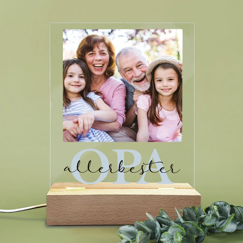 LED-Fotolampe für Opa mit eigenem Bild & Schriftzug | Geschenk für Opa