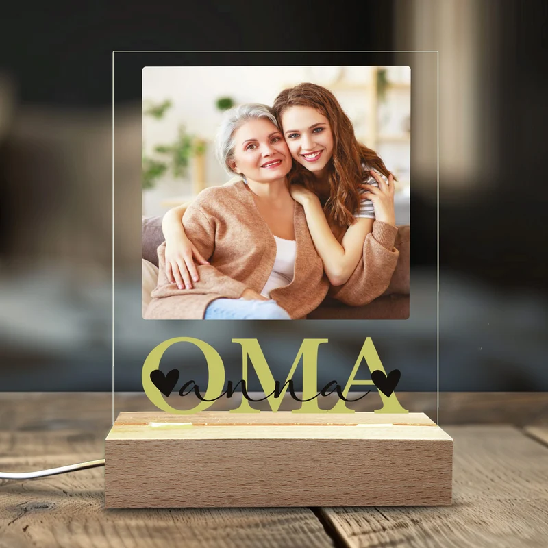 Personalisierbare LED-Lampe für Oma mit eigenem Foto | Motiv OMA