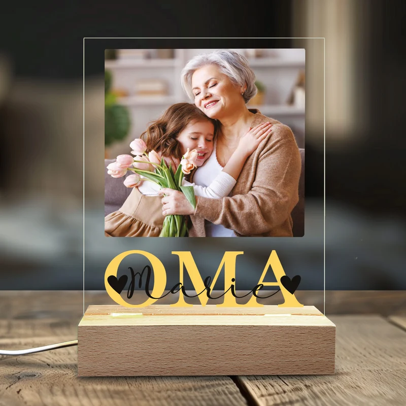 Personalisierbare LED-Lampe für Oma mit eigenem Foto | Motiv OMA
