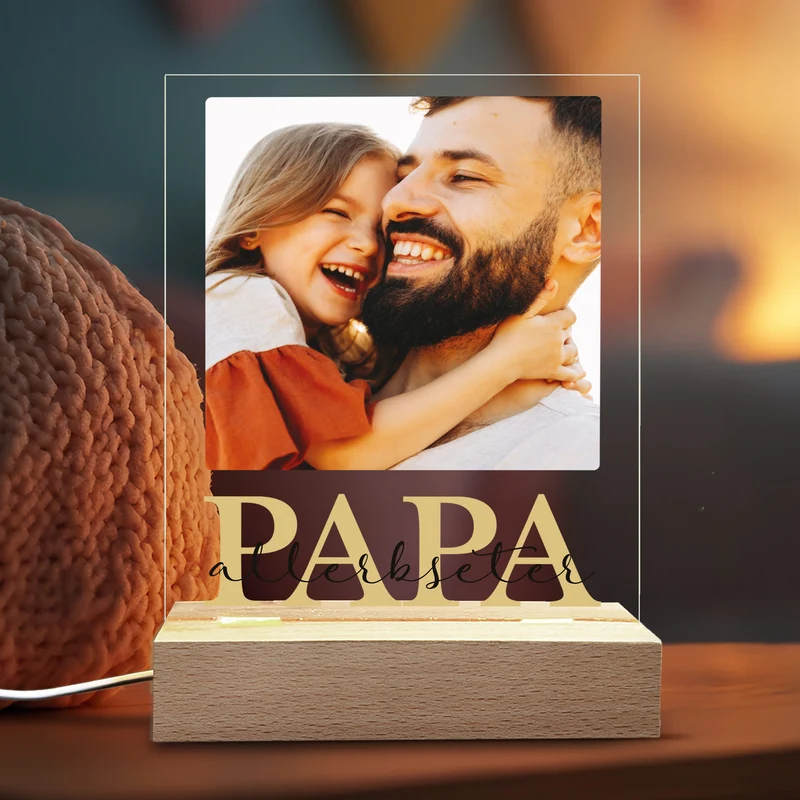 LED-Lampe für Papa personalisiert mit Foto & Wunschtext | Motiv zum Vatertag