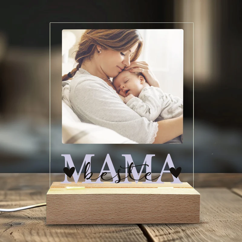 Personalisierte LED-Lampe zum Muttertag mit Foto & Wunschtext | Mama-Motiv
