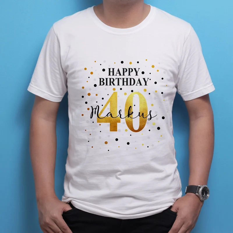 T-Shirt mit Geburtstags-Motiv personalisiert mit Alter & Name | Happy Birthday