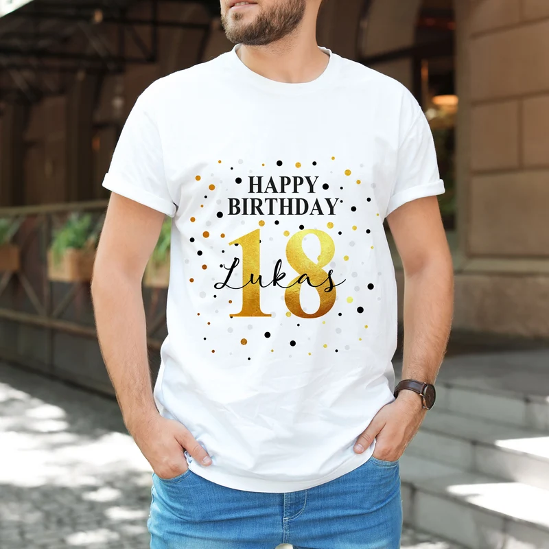 T-Shirt mit Geburtstags-Motiv personalisiert mit Alter & Name | Happy Birthday