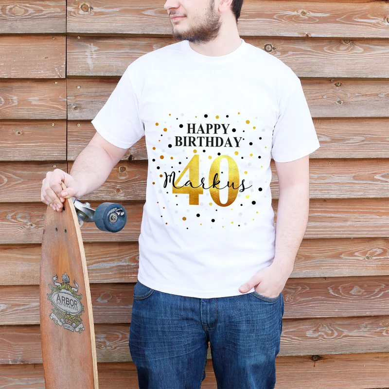 T-Shirt mit Geburtstags-Motiv personalisiert mit Alter & Name | Happy Birthday