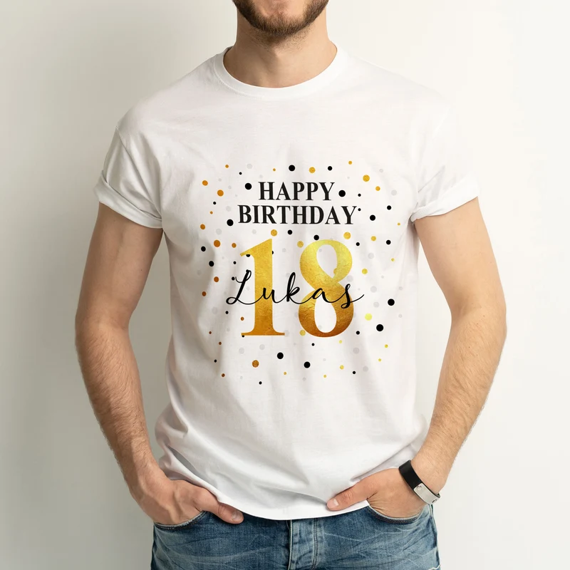 T-Shirt mit Geburtstags-Motiv personalisiert mit Alter & Name | Happy Birthday