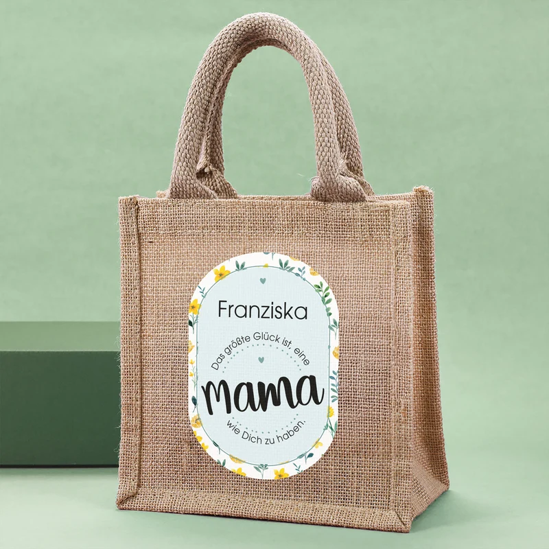 Geschenktüte aus Jute zum Muttertag | Name personalisierbar | Blumen-Motiv