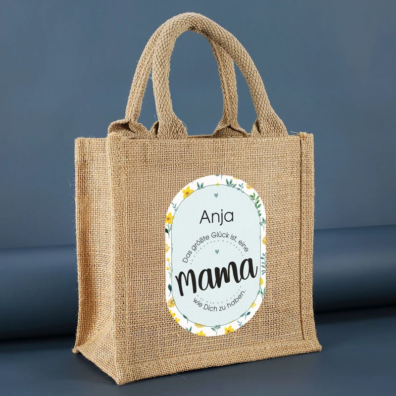 Geschenktüte aus Jute zum Muttertag | Name personalisierbar | Blumen-Motiv