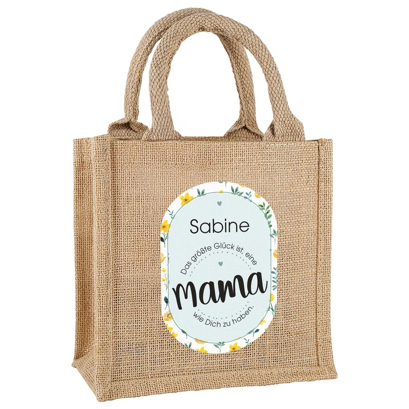 Geschenktüte aus Jute zum Muttertag | Name personalisierbar | Blumen-Motiv