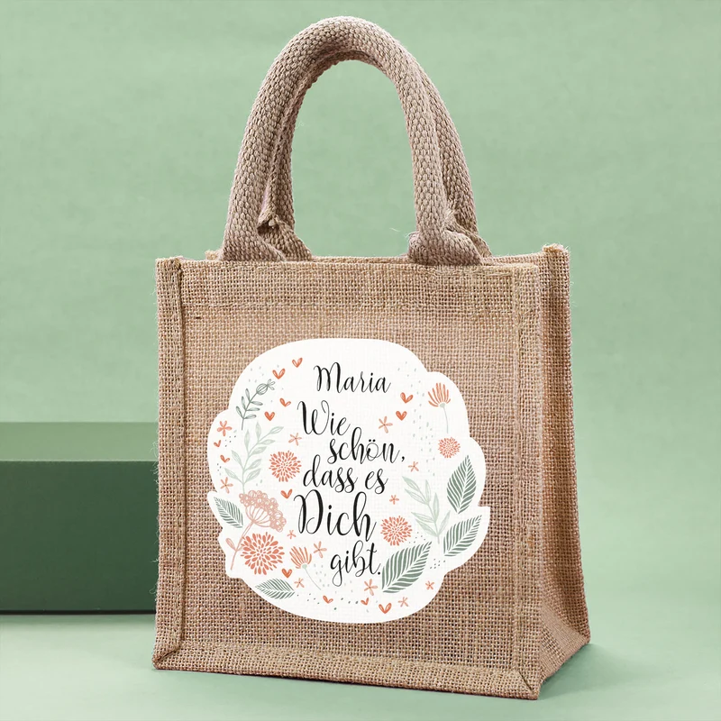 Geschenktasche aus Jute personalisierbar mit Name | Wie schön, dass es dich gibt
