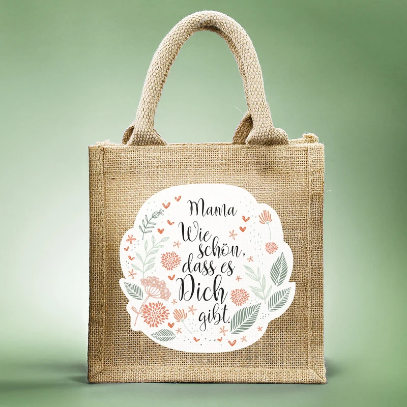 Geschenktasche aus Jute personalisierbar mit Name | Wie schön, dass es dich gibt