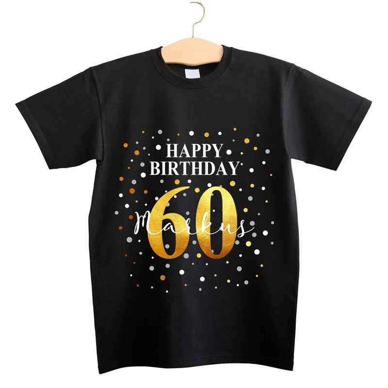Geburtstags T-Shirt mit Konfetti-Design - personalisiert mit Name & Jahreszahl | Herren | Schwarz