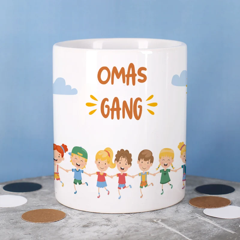 Personalisierbare Tasse für Familien, Erzieher & Lieblingsmenschen mit bis zu 10 Kindern | Gang