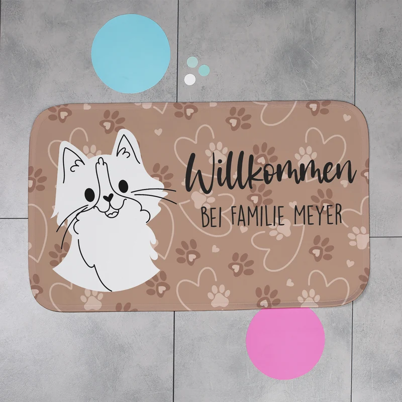 Katzenmatte personalisiert mit Wunschtext | Rutschfeste Napfunterlage für Katzen