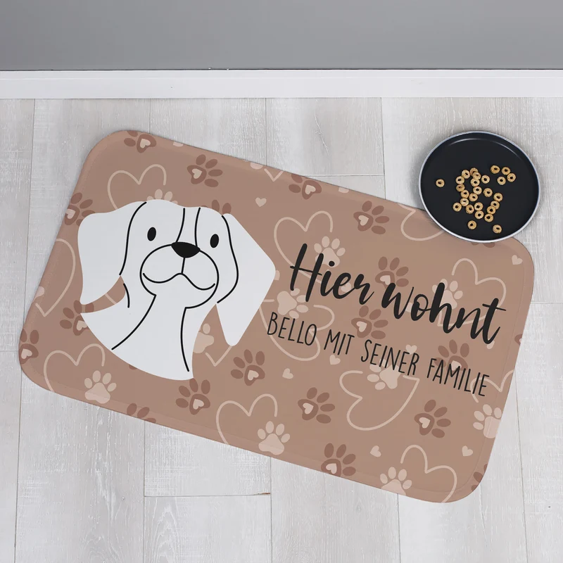 Personalisierbare Hundematte als Napfunterlage mit Wunschtext | rutschfest