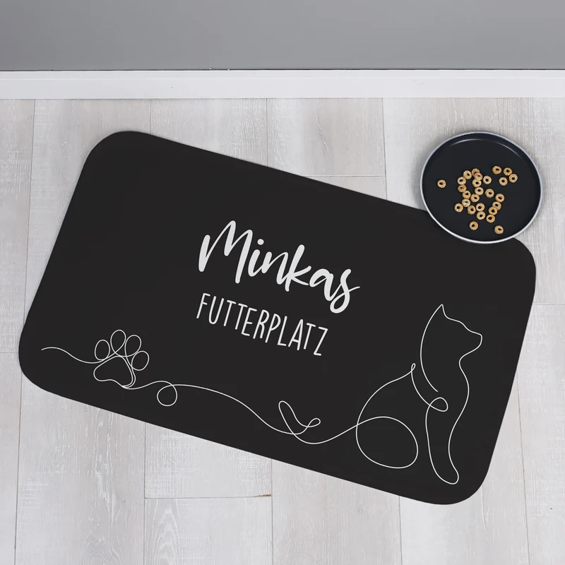 Personalisierbare Katzenmatte mit eigenem Text | Rutschfeste Napfunterlage für Katzen