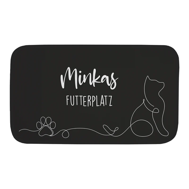 Personalisierbare Katzenmatte mit eigenem Text | Rutschfeste Napfunterlage für Katzen