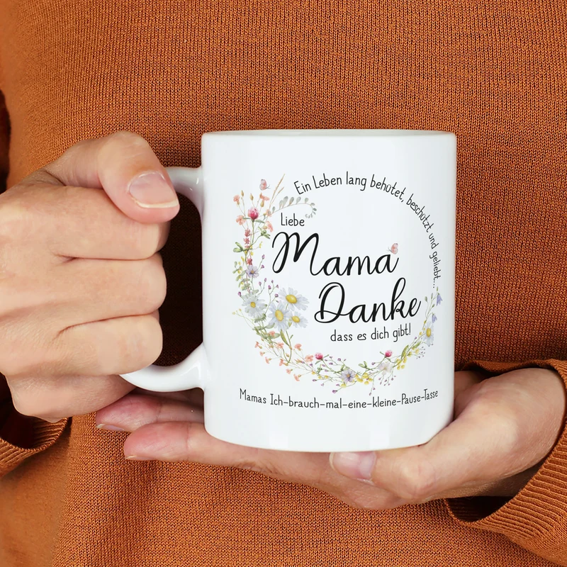 Personalisierte Tasse für Mama zum Muttertag o. Geburtstag | Wiesenblumen