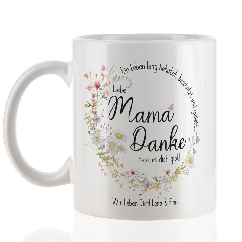 Personalisierte Tasse für Mama zum Muttertag o. Geburtstag | Wiesenblumen