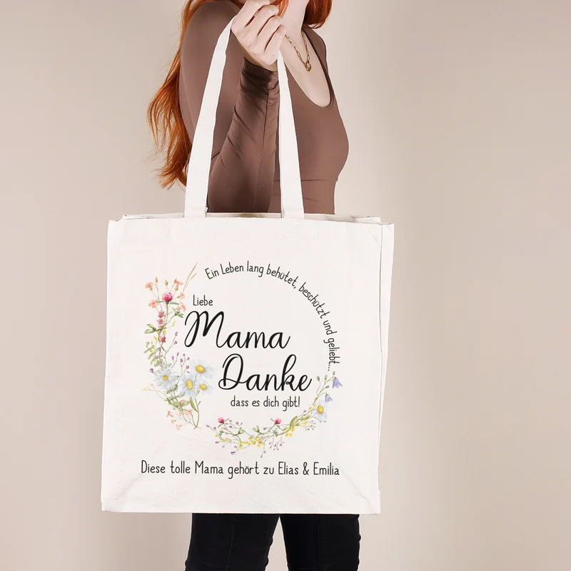 Einkaufstasche für Mama zum Muttertag & Geburtstag mit Wunschtext | Wiesenblumen