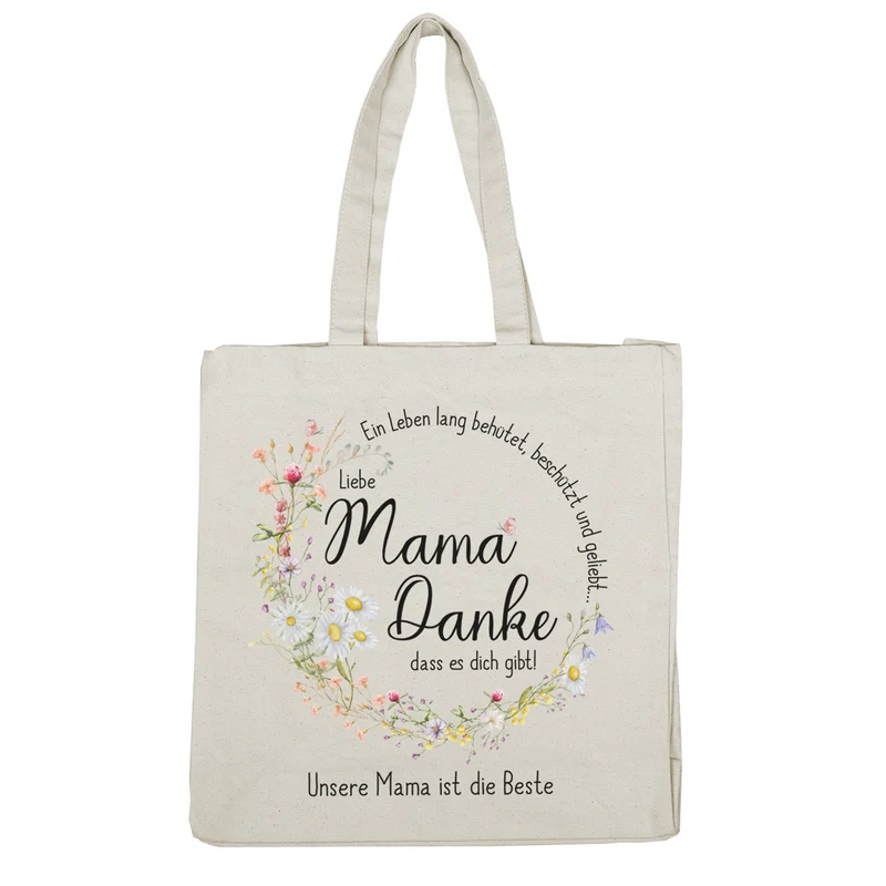 Einkaufstasche für Mama zum Muttertag & Geburtstag mit Wunschtext | Wiesenblumen
