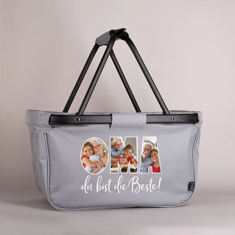 Einkaufskorb für Oma mit eigenen Fotos personalisierbar "Oma du bist die Beste!"