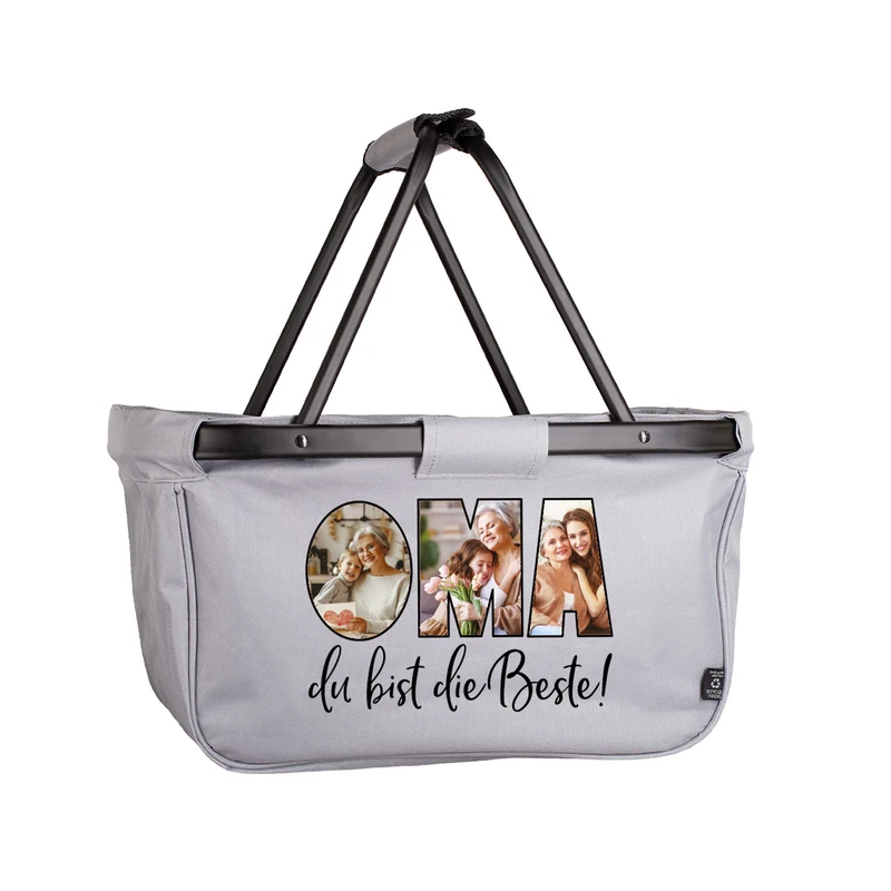 Einkaufskorb für Oma mit eigenen Fotos personalisierbar "Oma du bist die Beste!"