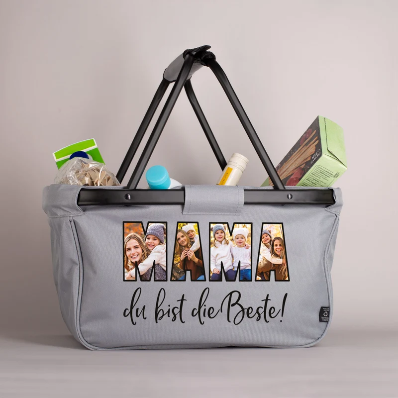 Einkaufskorb für Mütter "Mama du bist die Beste!" personalisierbar mit eigenen Fotos