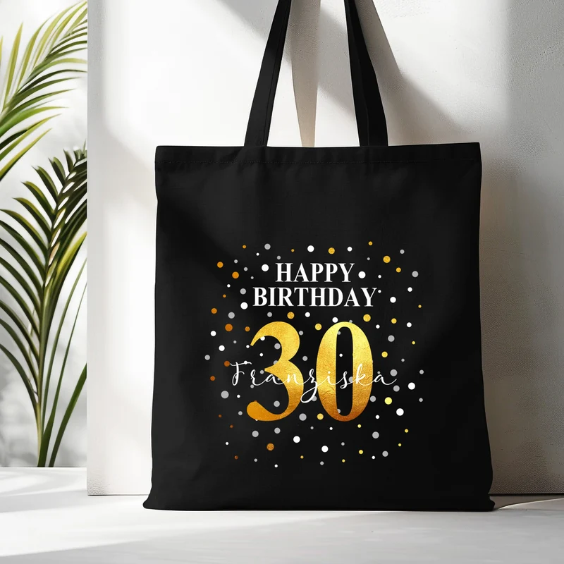 Personalisierte Geburtstagstasche "Happy Birthday" mit Name & Alter | Konfetti Motiv