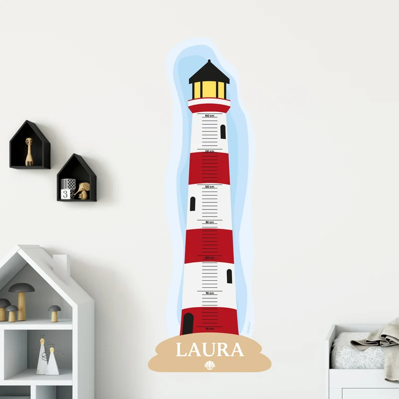 Wandtattoo Messlatte Leuchtturm mit Namensaufdruck für Kinderzimmer