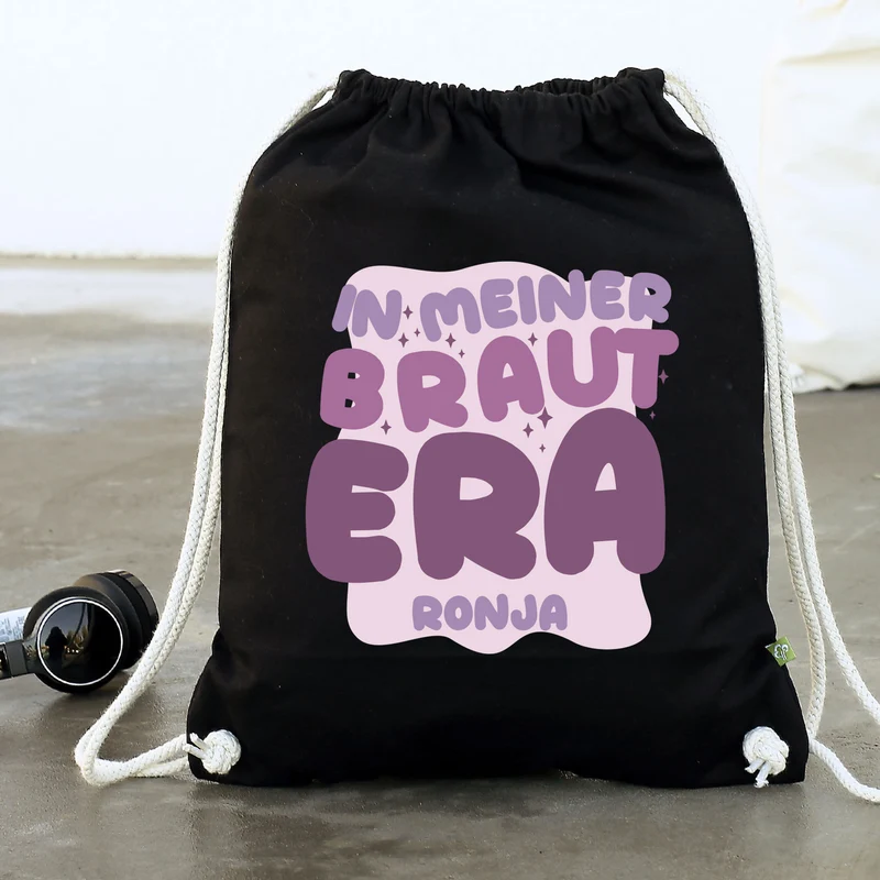 JGA Baumwoll-Rucksack mit Wunschname für die Braut-to-be | Schwarz & Natur