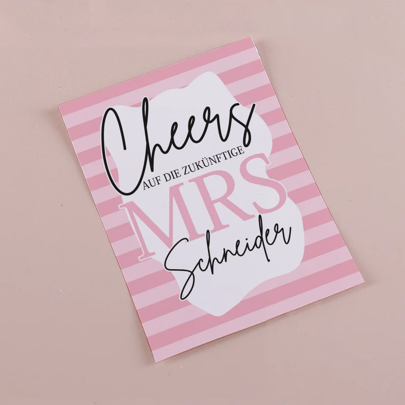 10er Pack Personalisierte Flaschenetiketten für den JGA 9x12cm | Auf die zukünftige Mrs.