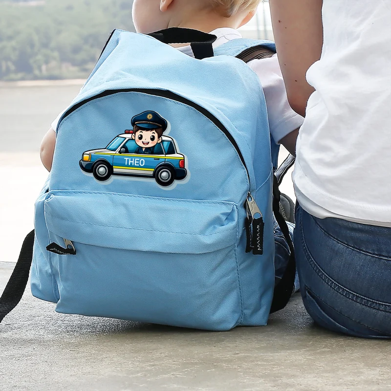 Kinderrucksack mit Polizeiauto-Motiv und Namen personalisierbar für Jungen