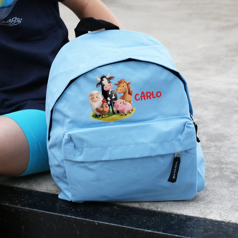 Kinderrucksack mit Tiermotiven in Blau für Jungen | Modell: Bauernhof